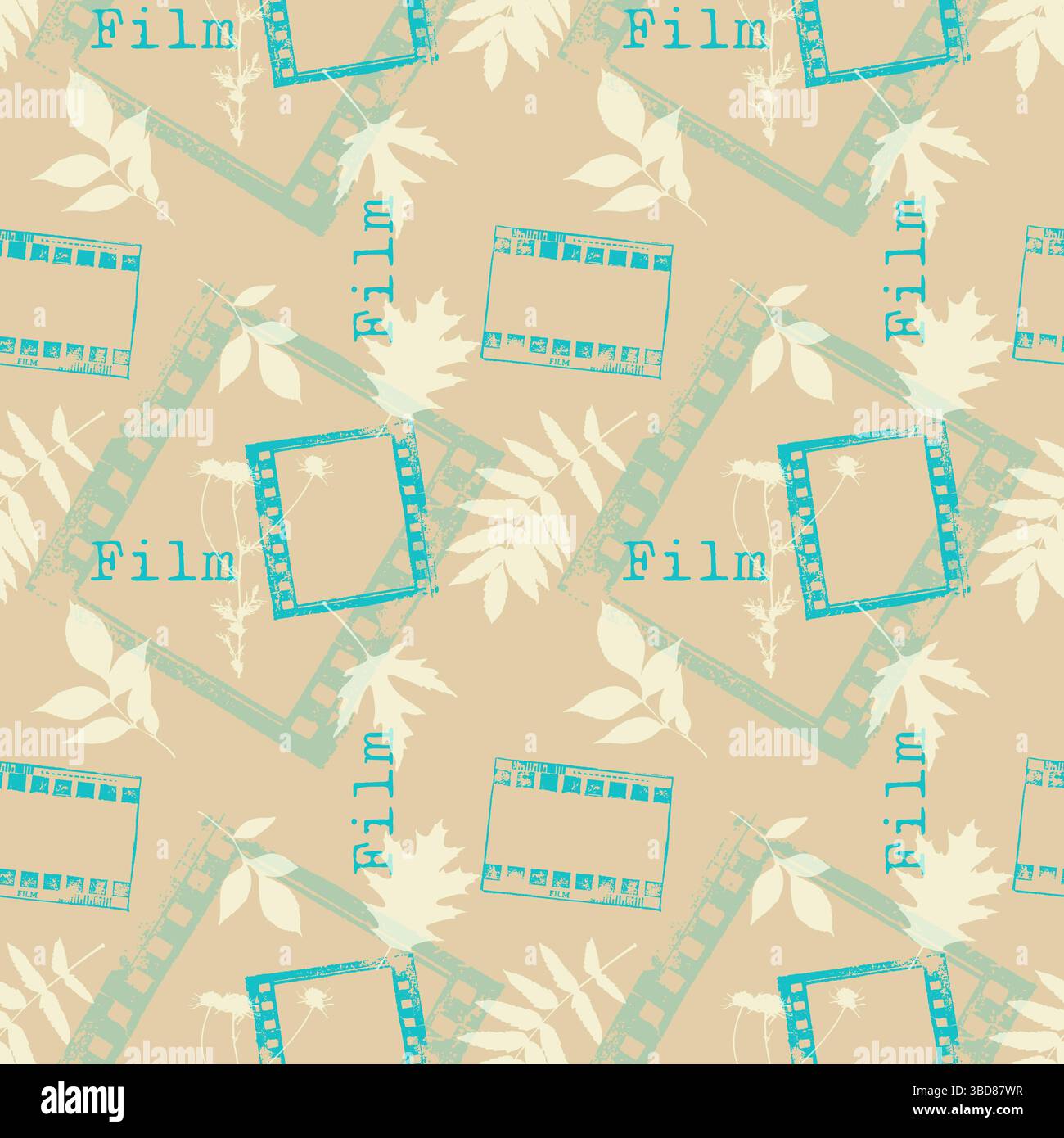 Motif grunge vintage d'automne avec des impressions de feuilles tombantes et des cadres de film. Humeur rêveuse d'automne pour regarder des films et des séries télé. Illustration vectorielle Illustration de Vecteur