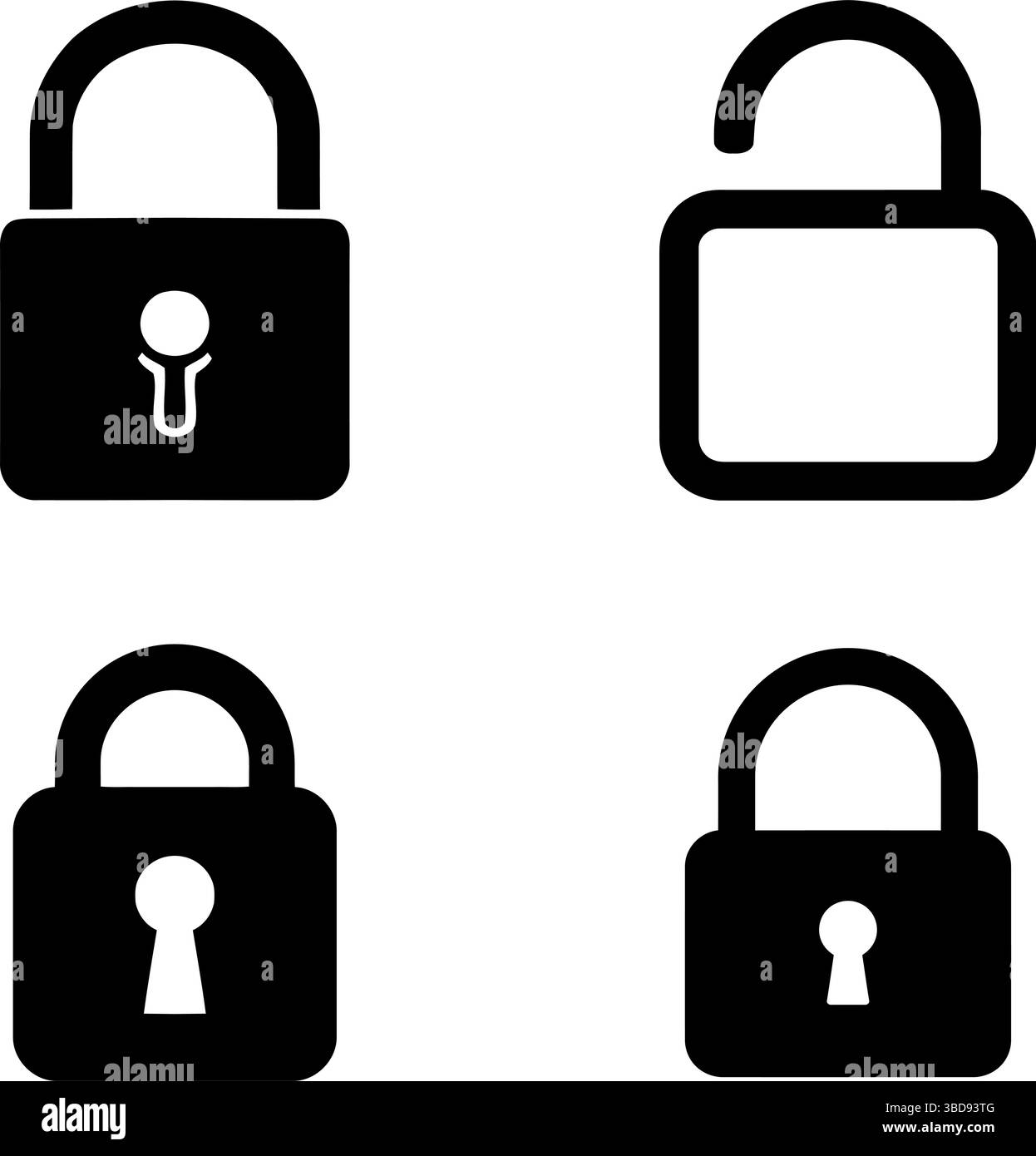 4 ensemble d'icônes de verrouillage/déverrouillage : cadenas, verrou ouvert, symbole de sécurité Illustration de Vecteur
