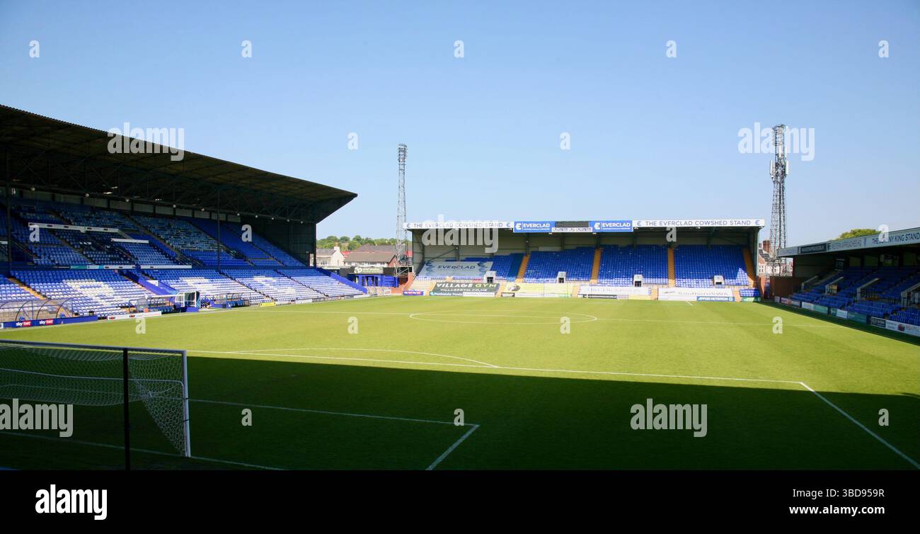 Une vue à l'intérieur du stade de Prenton Park, domicile du Tranmere Rovers Football Club, Birkenhead, Merseyside, Royaume-Uni, Europe Banque D'Images