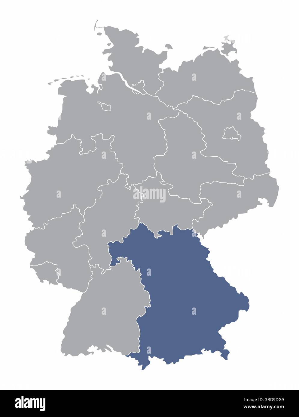 La carte administrative de l'Allemagne avec l'État de Bavière mis en évidence Illustration de Vecteur