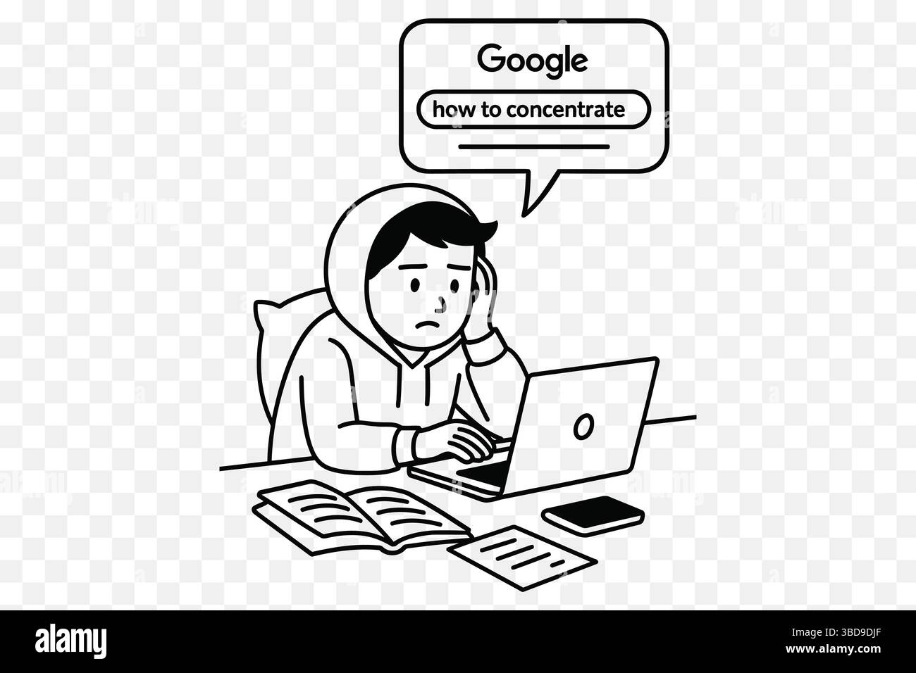 Minimalist Line Art – Googling Comment se concentrer tout en étudiant Illustration de Vecteur