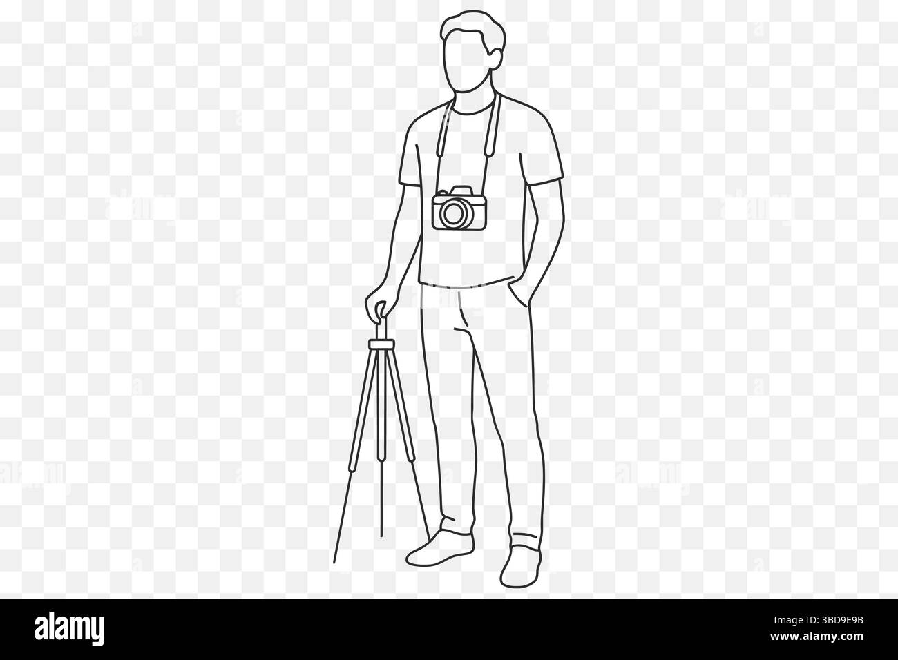 Photographe masculin sans visage avec trépied – illustration d'artiste d'appareil photo Minimalist Line Art Illustration de Vecteur
