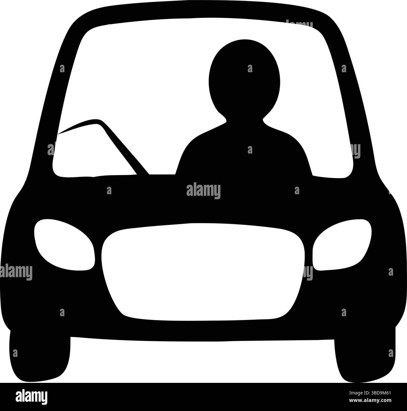 Silhouette vectorielle d'un conducteur assis à l'intérieur d'une voiture vue de face Illustration de Vecteur