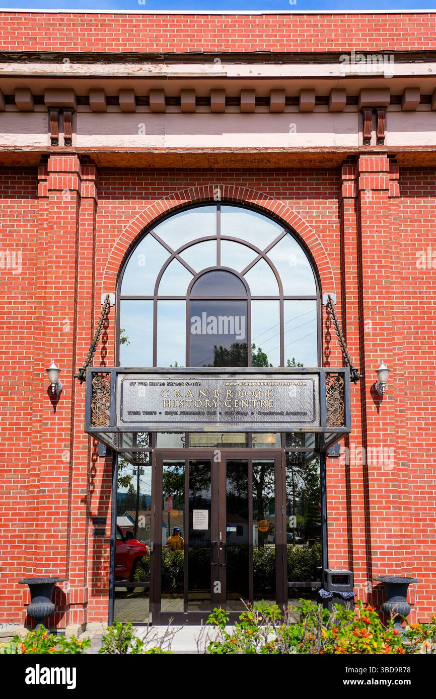 Façade du Cranbrook History Center, anciennement connu sous le nom de Musée canadien du voyage ferroviaire à Cranbrook, Colombie-Britannique, Canada Banque D'Images