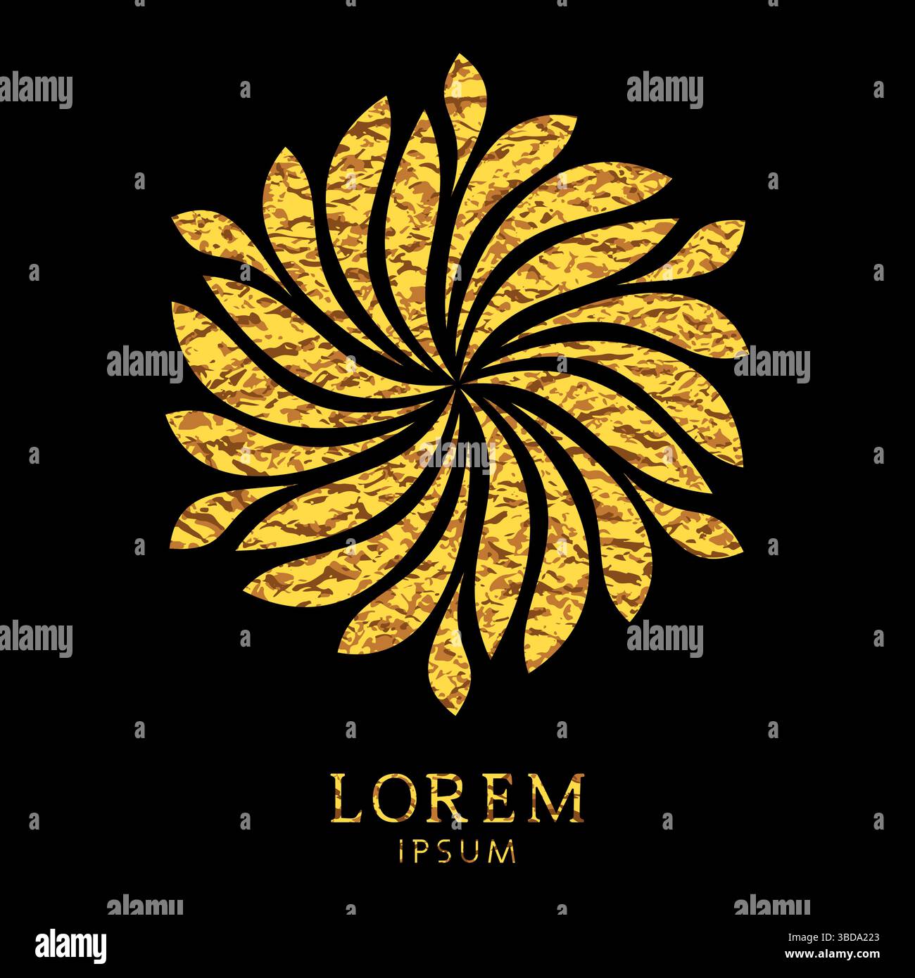 Logo floral élégant. Vecteur abstrait, signe graphique. Motif doré et noir. Illustration de Vecteur