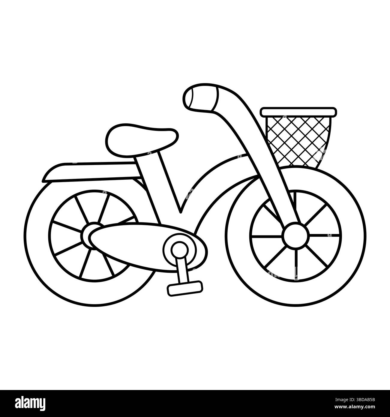 Vélo avec contour de panier. Cette illustration vectorielle en noir et blanc représente un vélo simple et stylisé avec un panier avant. Illustration de Vecteur