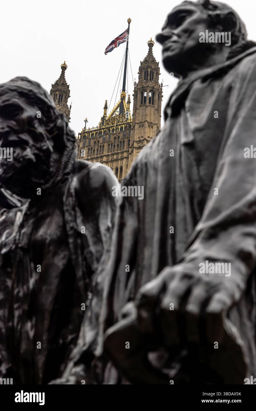 L'Union Jack par les Burghers de Calais Banque D'Images