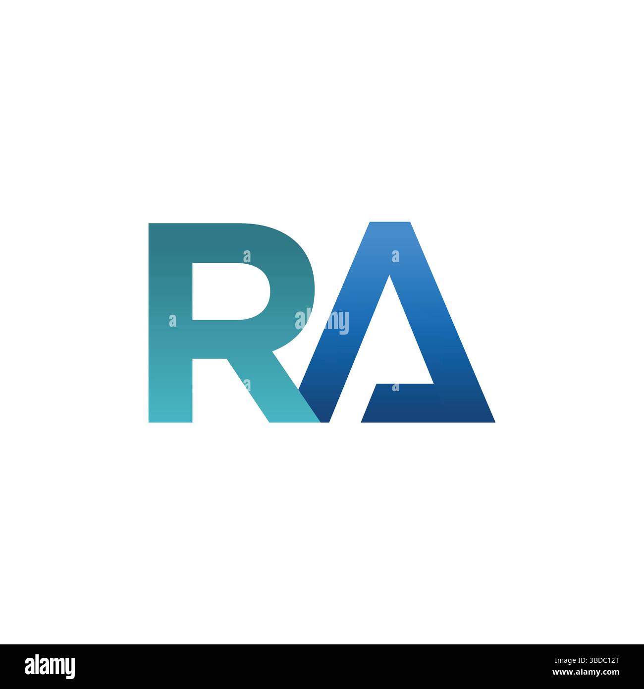 Logo monogramme lettre RA en forme de R majuscule en dégradé bleu. Lettre de cercle initiale abstraite RA ou AR logo en dégradé bleu. Illustration de Vecteur