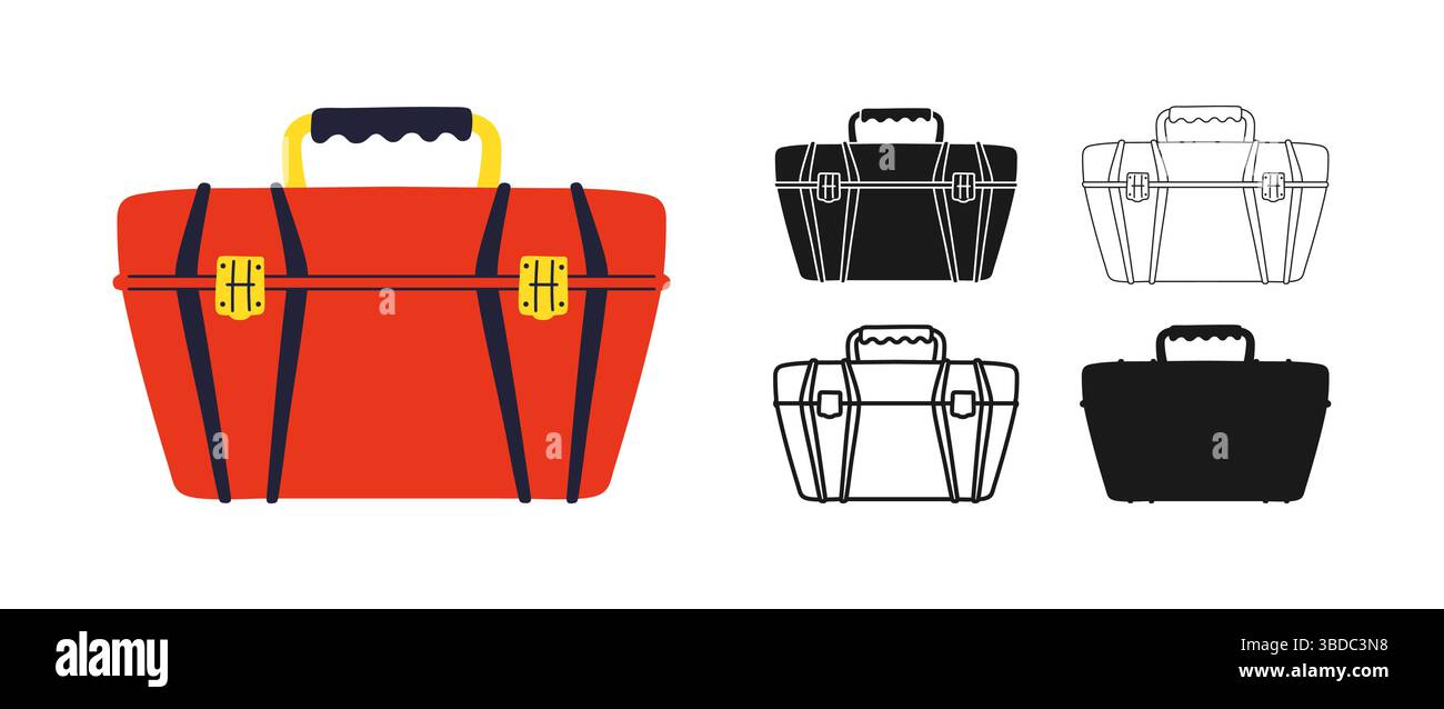 Jeu de symboles d'icône Toolbox. Boîte à outils en plastique moderne pour outils de réparation mécanicien de menuiserie plombier. Signe de conteneur d'outils de construction professionnelle stylisée illustration vectorielle d'élément de conception simple Illustration de Vecteur