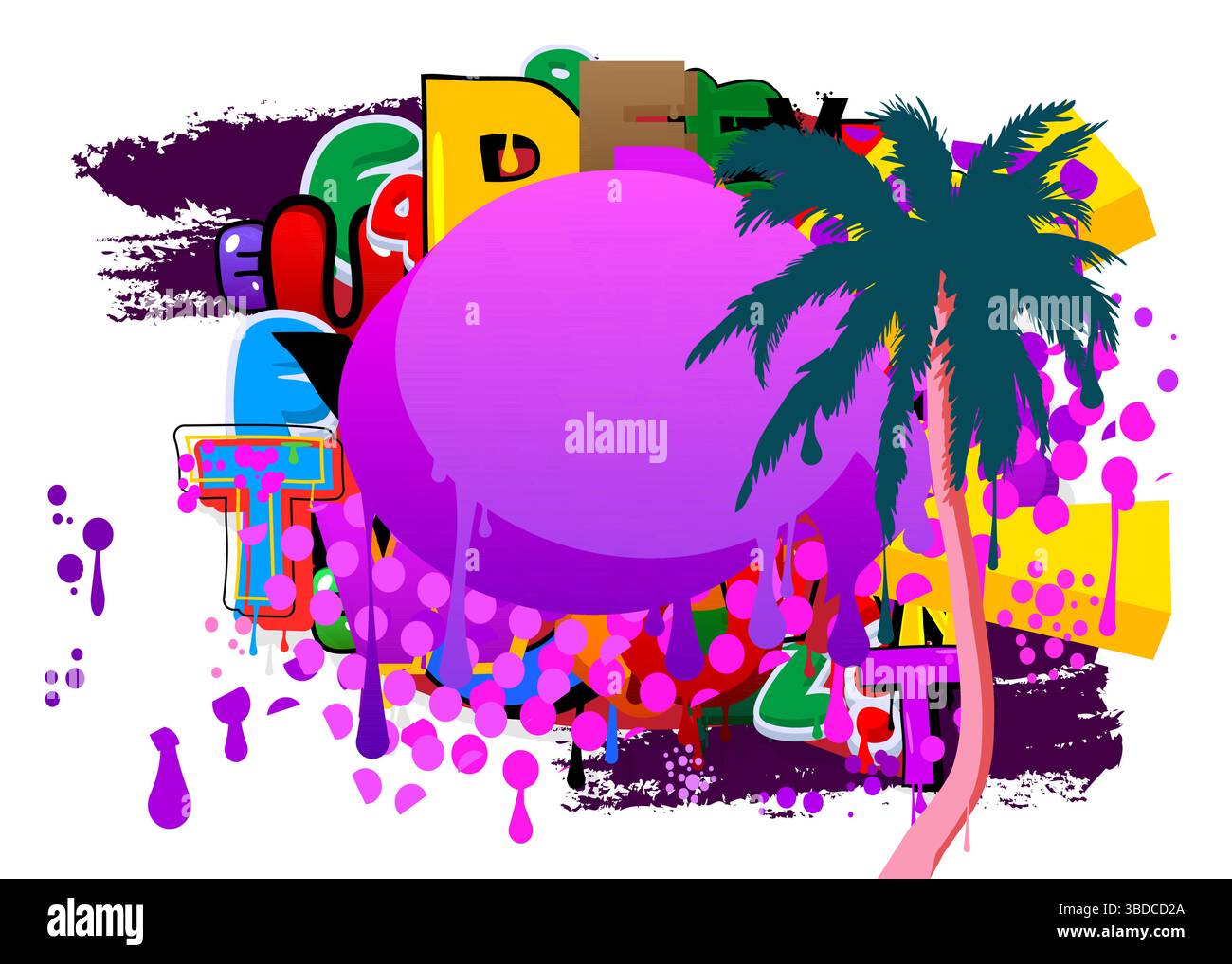 Graffiti de palmier. Décoration d'art de rue moderne abstraite réalisée dans un style de peinture urbaine. Illustration de Vecteur