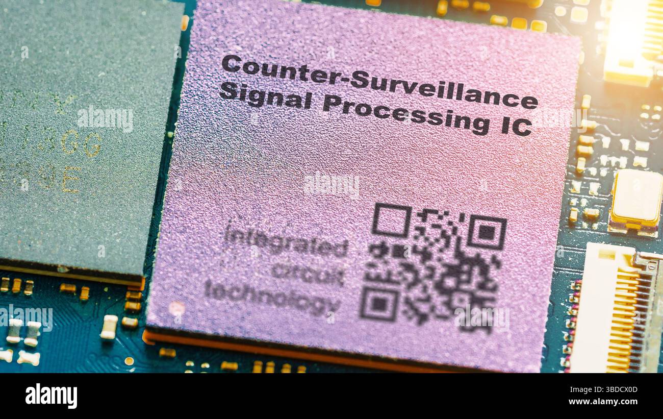 Micropuce de traitement de signaux de contre-surveillance. Détecte et neutralise les tentatives d'écoute des ennemis. Banque D'Images