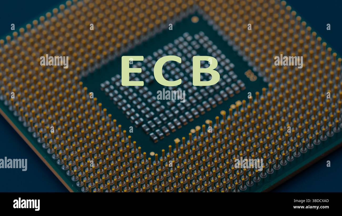 Mode livre de codes électronique (ECB). Le mode de dictionnaire électronique est un mode de chiffrement par blocs de base où des blocs de texte en clair identiques produisent un texte chiffré identique, vulnérable aux attaques de motifs. Banque D'Images