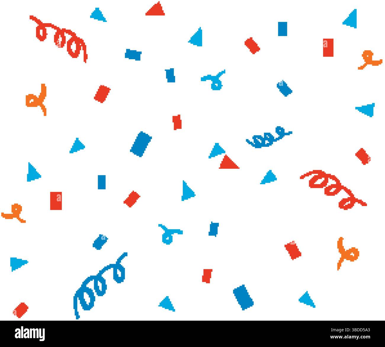 Illustration vectorielle dynamique avec des éléments de confettis rouges et bleus sur fond blanc. Les spirales et les formes géométriques créent une atmosphère festive Illustration de Vecteur