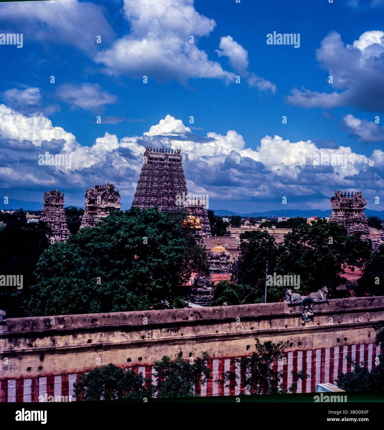 Le temple d'Arulmigu Meenakshi Sundaraswalar est un temple hindou historique situé sur la rive sud de la rivière Vaigai, dans la ville de temple de Madurai, Tamil Nadu, Inde. Elle est dédiée à la déesse Meenakshi, une forme de Shakti, et à son consort, Sundareshwalar, une forme de Shiva. Le temple de Madurai Meenakshi Sundarwarar a été construit par l'empereur Pandayan Sadayavarman Kulasekaran 1190 le fait le plus populaire sur le temple est qu'il abrite une salle qui a mille piliers, une piscine sacrée avec un lotus doré où vous pouvez prendre un bain rituel, une salle de mariage, petits sanctuaires, jardins et bergers d'éléphants. Banque D'Images