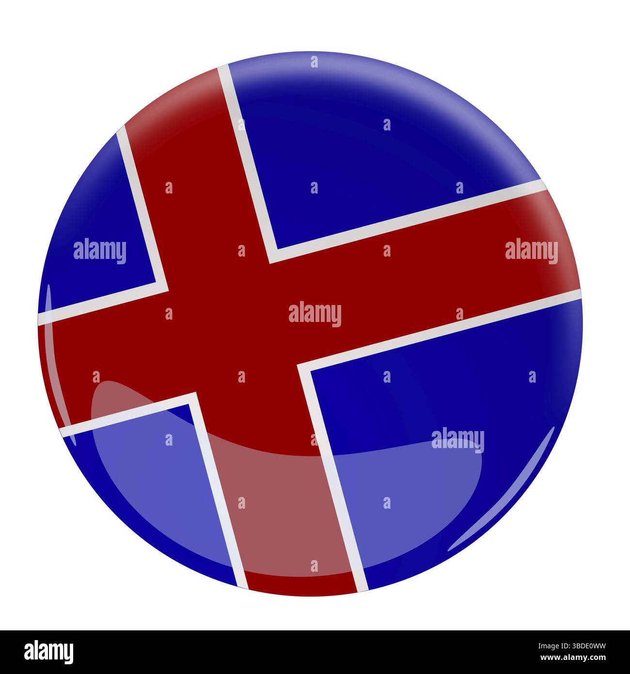 Illustration d'un bouton brillant avec le drapeau de l'Islande Banque D'Images