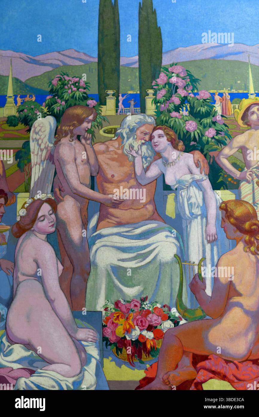 L'histoire de Psyché. En présence des Dieux, Jupiter accorde l'immortalité à Psyché et célèbre son mariage à Cupidon, 1908, huile sur toile, Mauri Banque D'Images