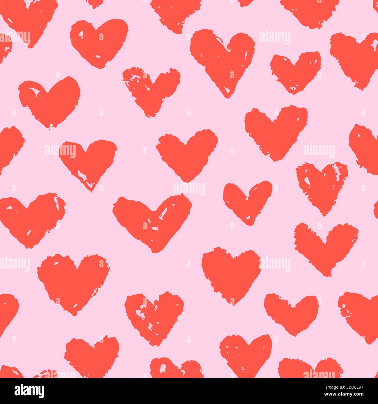 Couleurs rose et rouge motif sans couture tendance avec des coeurs aquarelle. Crayon vectoriel ou craie fond dessiné à la main. Imprimé textile élégant, bandage enveloppant Illustration de Vecteur