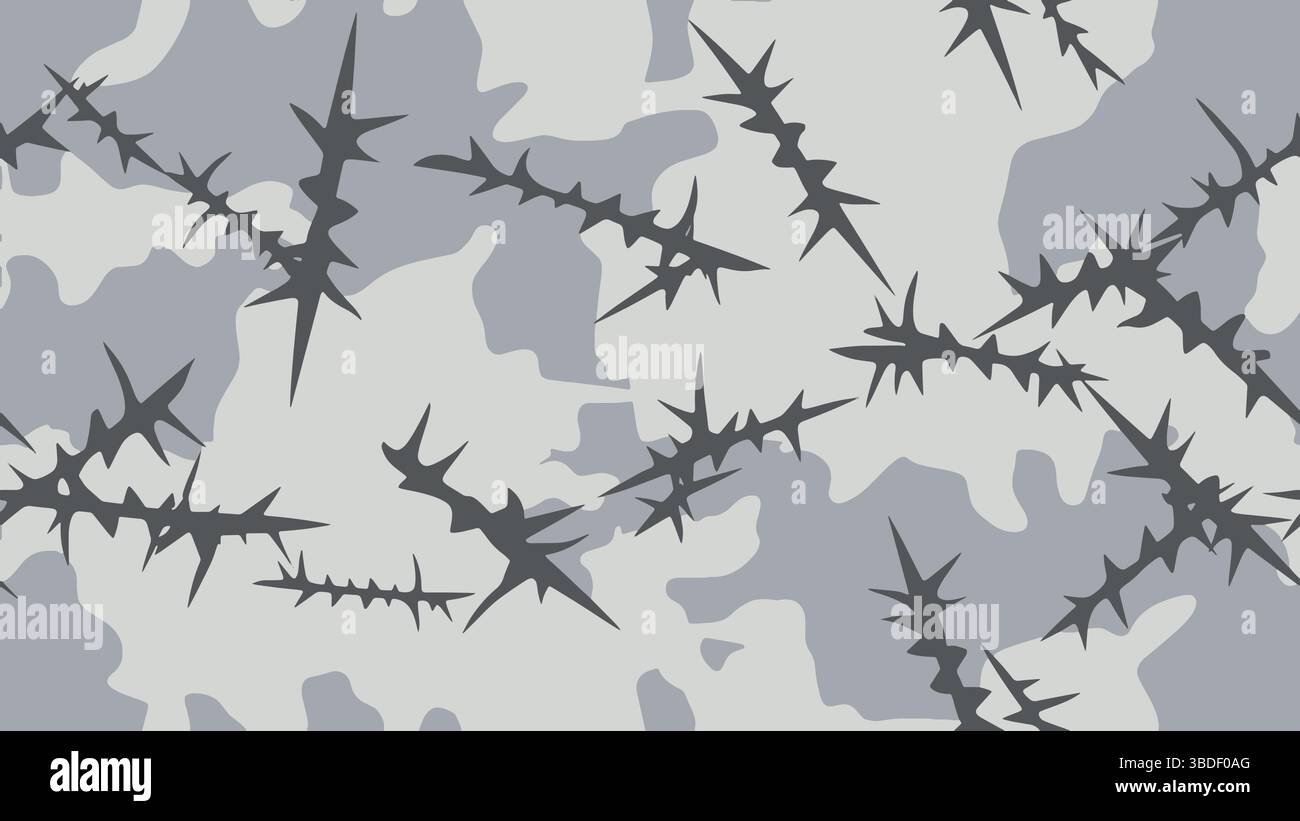Silhouette du fil de fer barbelé sur le fond d'un camouflage Illustration de Vecteur