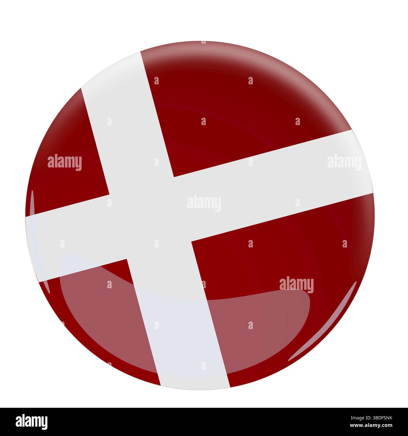 Illustration d'un bouton brillant avec le pavillon du Danemark Banque D'Images