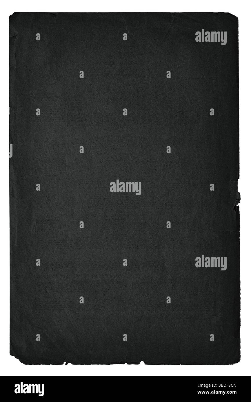 Texture de papier noir foncé avec espace de copie. Fond de page en carton isolé Banque D'Images