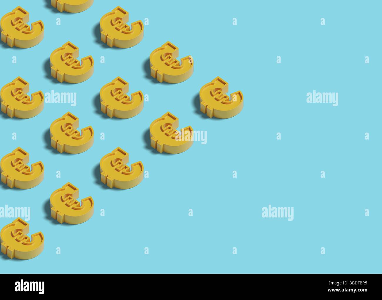 Motif isométrique de signes euro jaunes. Illustration 3D. Banque D'Images