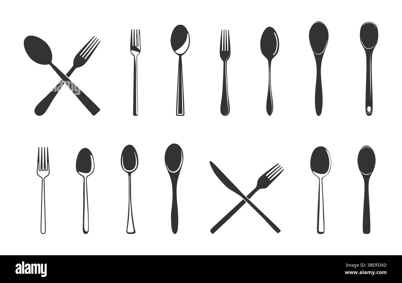 Cuillère croisée svg, silhouette de cuillère croisée, cuillère croisée et fourche svg, cuillère svg, fourche svg, silhouette de cuillère. Illustration de Vecteur