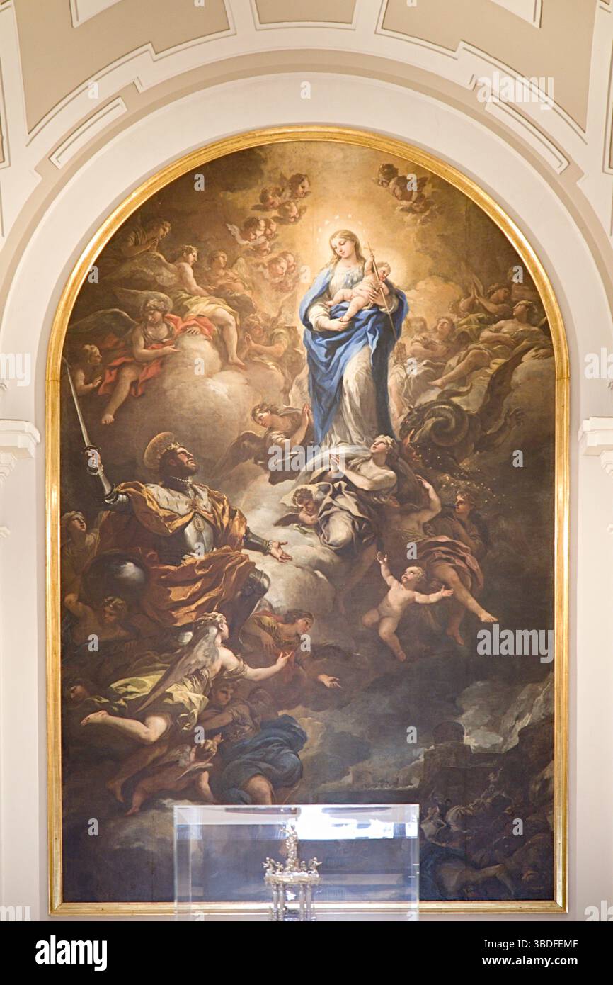 Espagne, Madrid, Musée d'histoire de Madrid, Saint Ferdinand avant la Vierge, par Luca Giordano, Banque D'Images