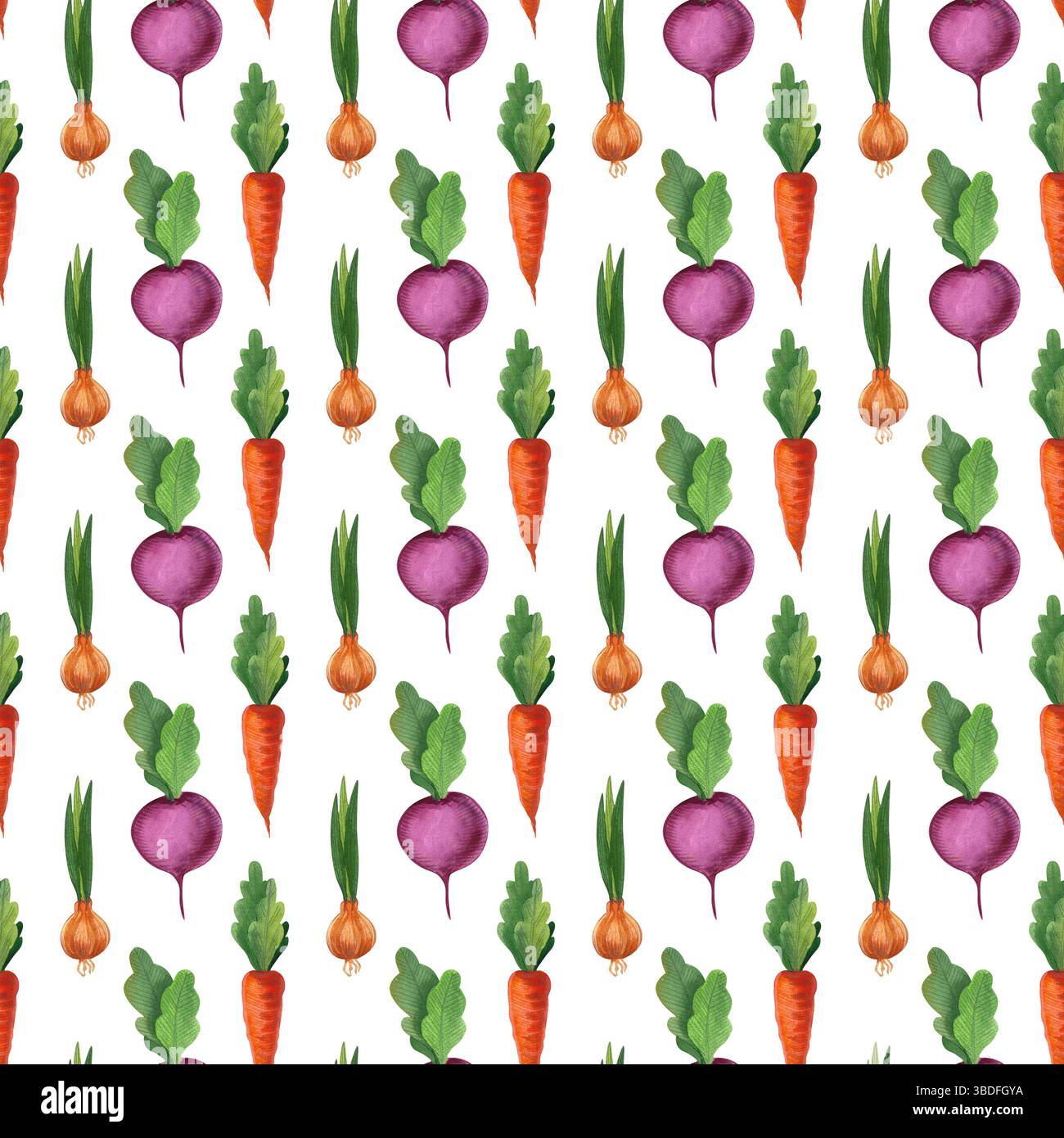 Motif aquarelle sans couture avec des légumes. Illustration poivre, aubergine, tomate, carotte, dessiné à la main. Aliment végétarien avec des vitamines Banque D'Images