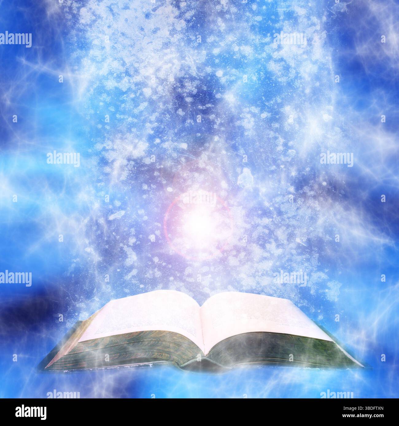 livre magique ouvert avec effet de lumière Banque D'Images