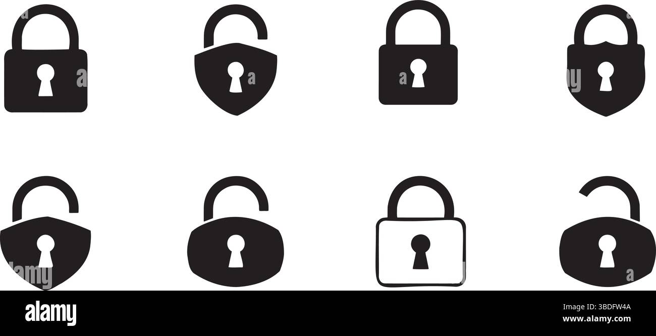 Icône de verrouillage définie. Cadenas ouvert et fermé. Icône verrouillé et déverrouillé. Symbole de sécurité. Illustration vectorielle Illustration de Vecteur