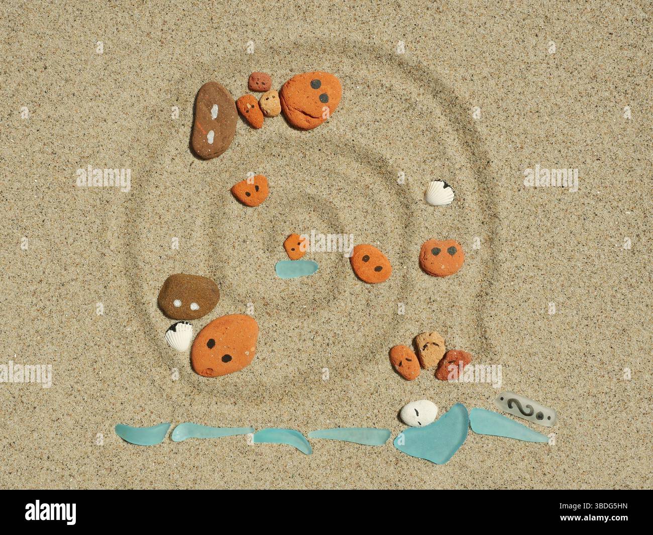 Constellation systémique. 'Le cycle de la vie.' Être né, traverser la vie, mourir, être entre les deux. Sens de la vie ? Image pour coaching et thérapie. Banque D'Images