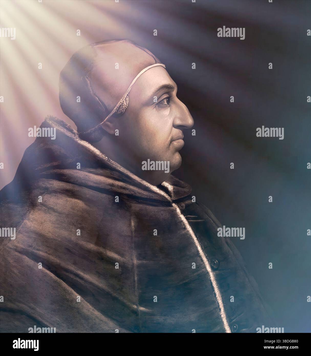 Le pape Alexandre VI, Alessandro VI, Alexandre VI, Alejandro VI, né Roderic Llançol i de Borja, c. 1431 – 1503, souverain des États pontificaux de 1492 jusqu'à sa mort en 1503, édité numériquement d'après une peinture de Cristofano dell'Altissimo Banque D'Images