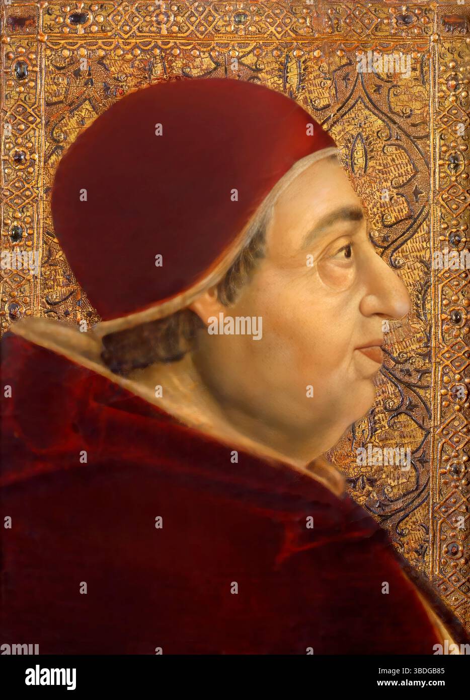 Le pape Alexandre VI, Alessandro VI, Alexandre VI, Alejandro VI, né Roderic Llançol i de Borja, c. 1431 – 1503, souverain des États pontificaux de 1492 jusqu'à sa mort en 1503, édité numériquement d'après un tableau attribué à Pedro Berruguete Banque D'Images