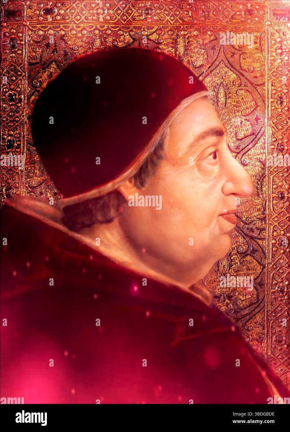 Le pape Alexandre VI, Alessandro VI, Alexandre VI, Alejandro VI, né Roderic Llançol i de Borja, c. 1431 – 1503, souverain des États pontificaux de 1492 jusqu'à sa mort en 1503, édité numériquement d'après un tableau attribué à Pedro Berruguete Banque D'Images