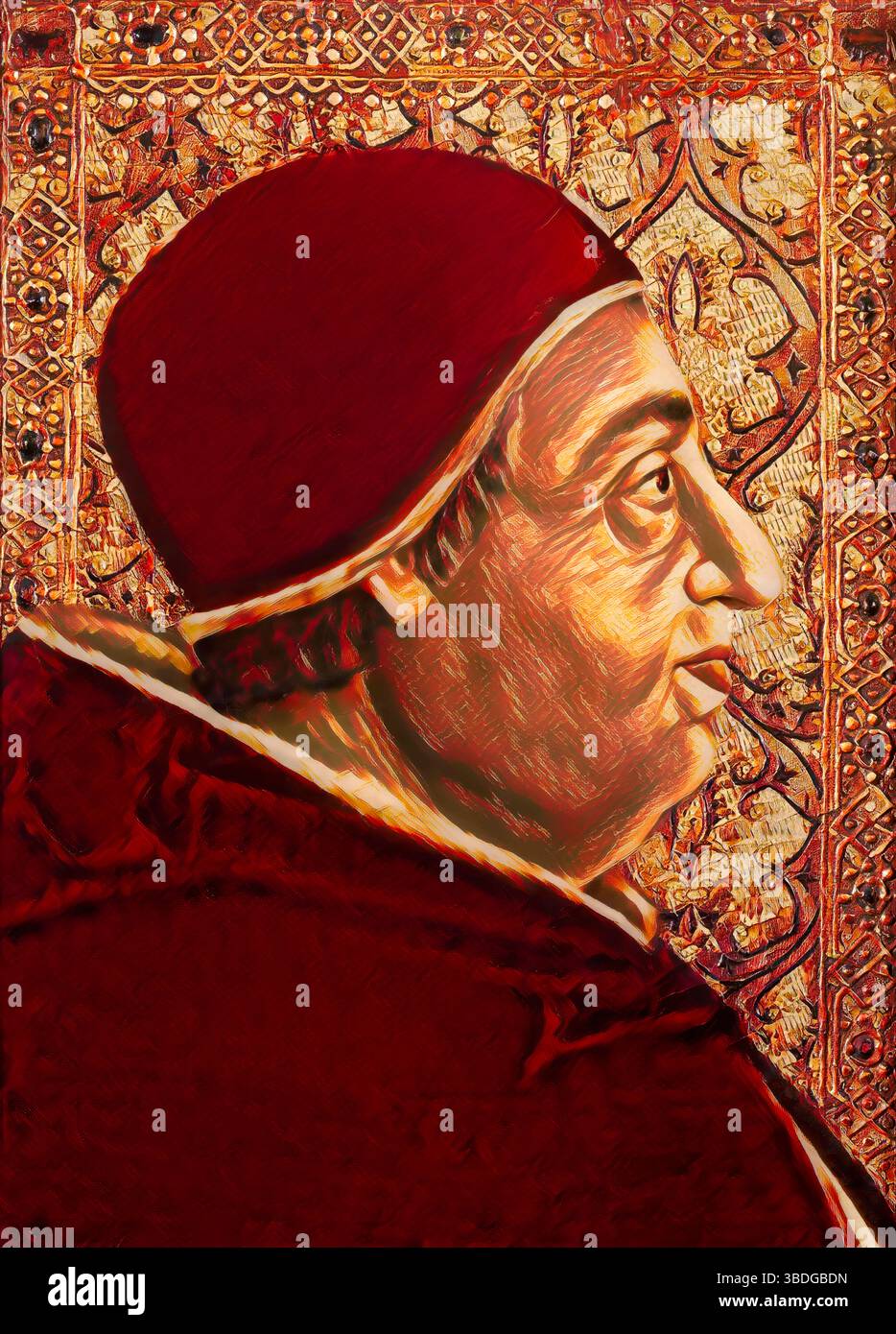 Le pape Alexandre VI, Alessandro VI, Alexandre VI, Alejandro VI, né Roderic Llançol i de Borja, c. 1431 – 1503, souverain des États pontificaux de 1492 jusqu'à sa mort en 1503, édité numériquement d'après un tableau attribué à Pedro Berruguete Banque D'Images