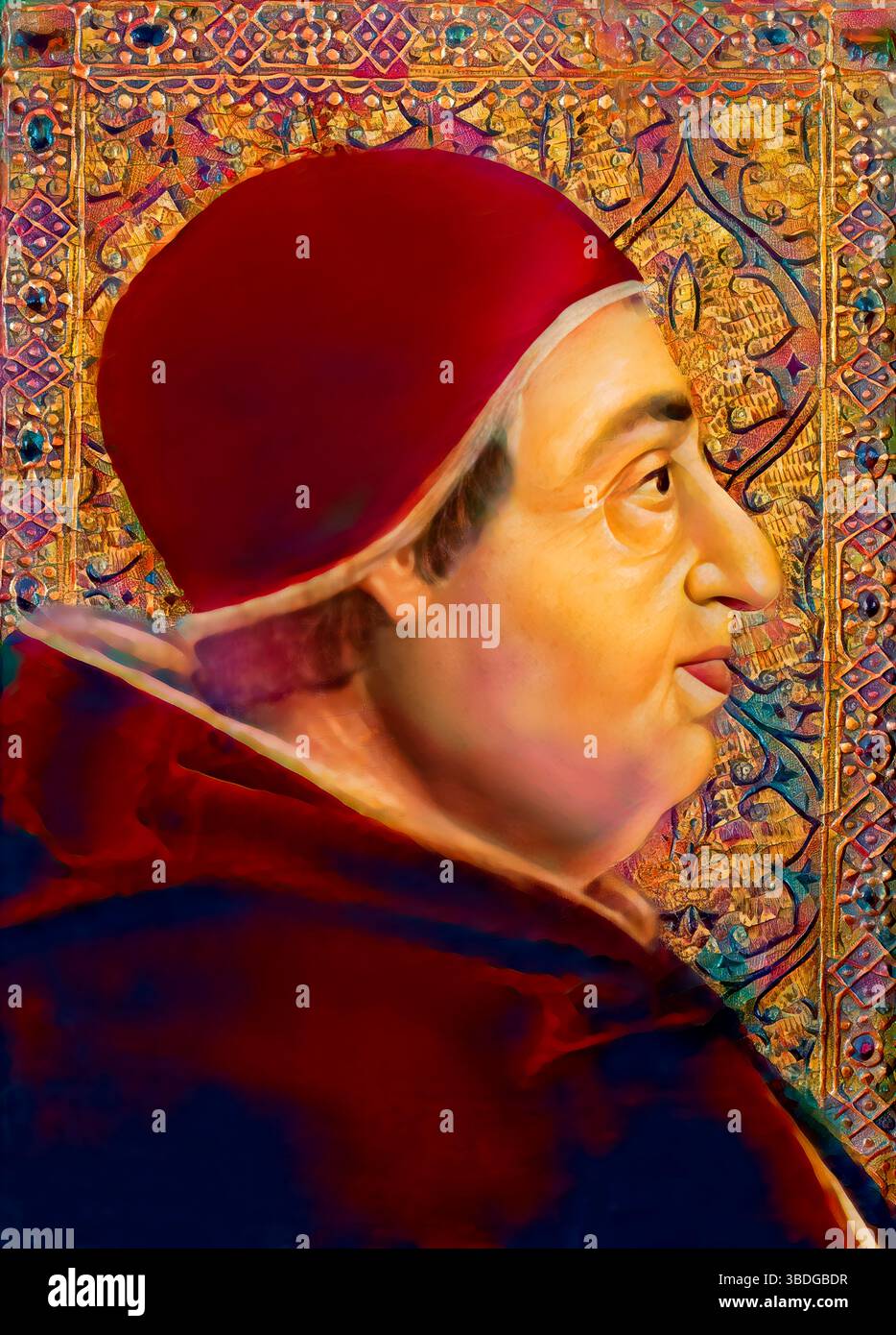 Le pape Alexandre VI, Alessandro VI, Alexandre VI, Alejandro VI, né Roderic Llançol i de Borja, c. 1431 – 1503, souverain des États pontificaux de 1492 jusqu'à sa mort en 1503, édité numériquement d'après un tableau attribué à Pedro Berruguete Banque D'Images