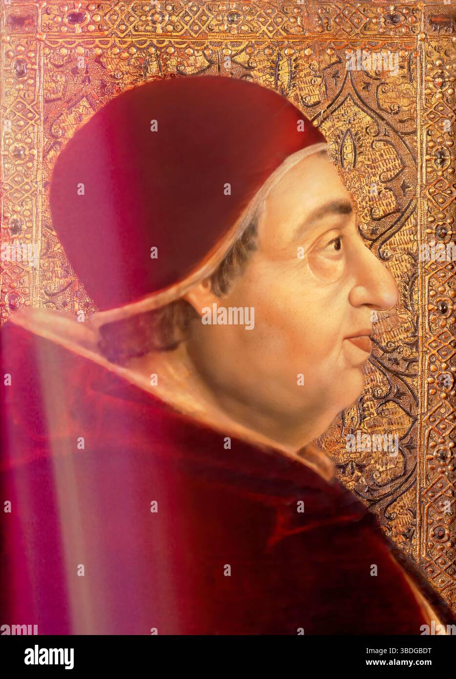 Le pape Alexandre VI, Alessandro VI, Alexandre VI, Alejandro VI, né Roderic Llançol i de Borja, c. 1431 – 1503, souverain des États pontificaux de 1492 jusqu'à sa mort en 1503, édité numériquement d'après un tableau attribué à Pedro Berruguete Banque D'Images
