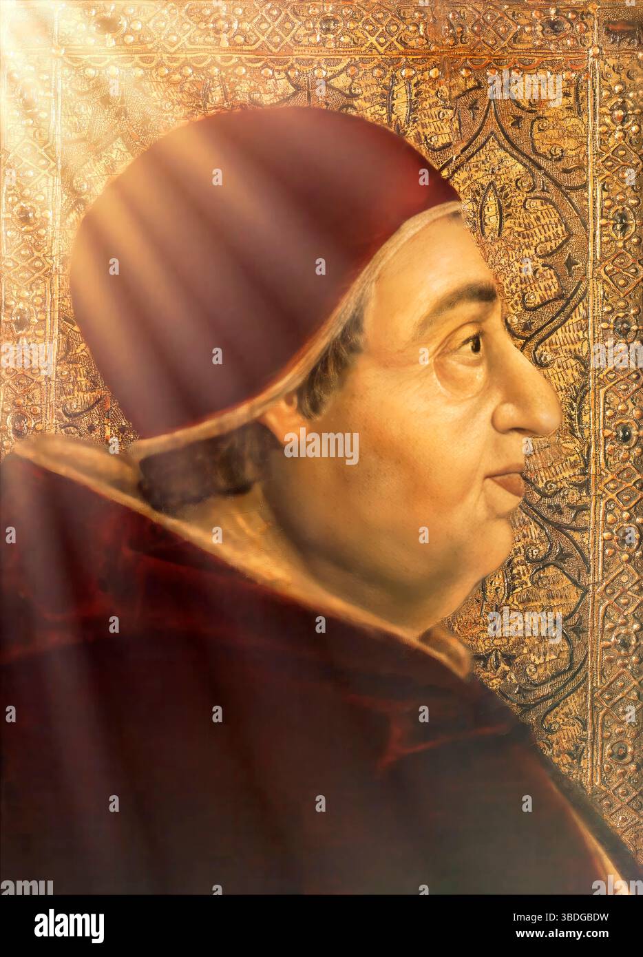 Le pape Alexandre VI, Alessandro VI, Alexandre VI, Alejandro VI, né Roderic Llançol i de Borja, c. 1431 – 1503, souverain des États pontificaux de 1492 jusqu'à sa mort en 1503, édité numériquement d'après un tableau attribué à Pedro Berruguete Banque D'Images