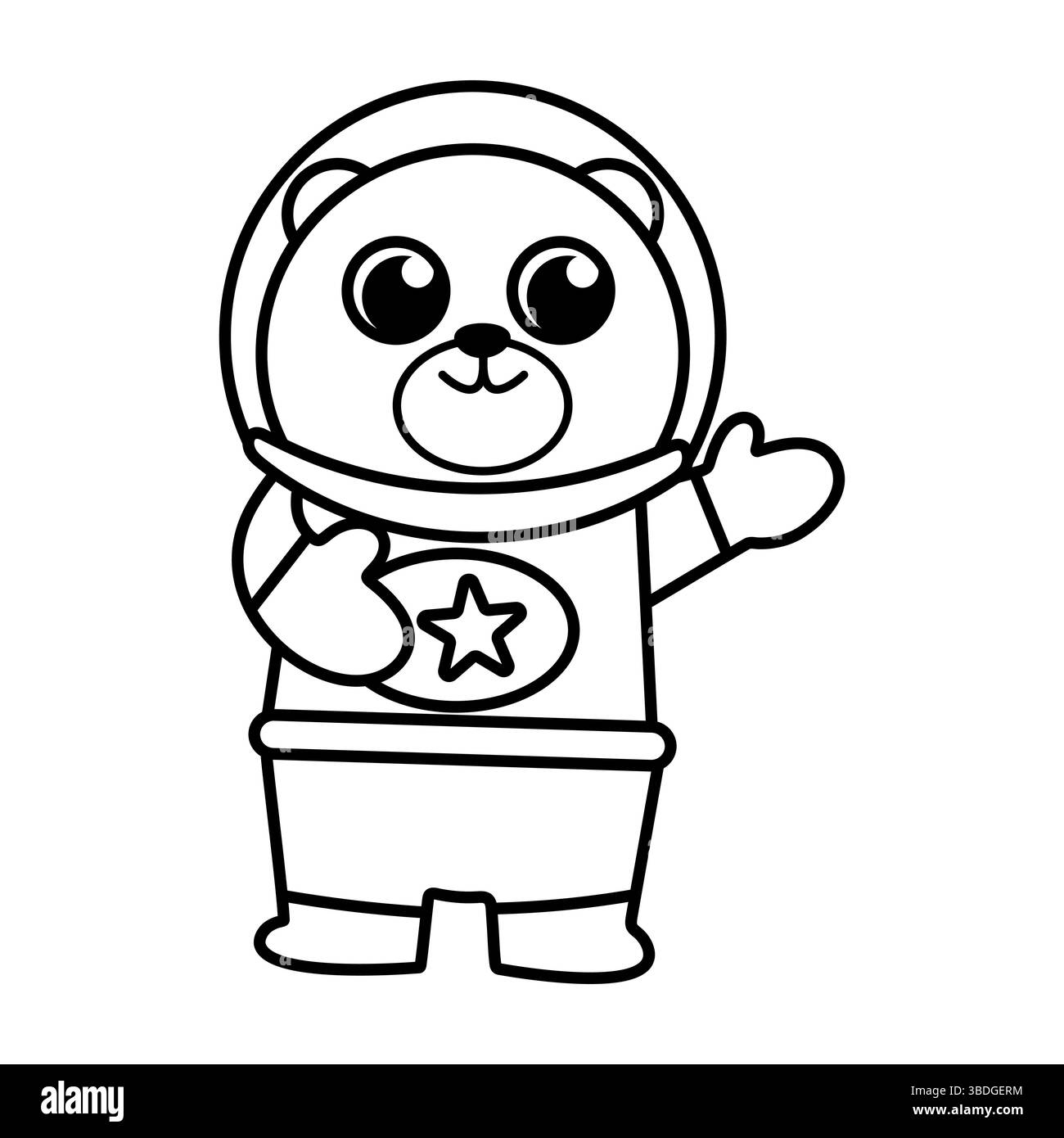 Astronaute Bear Outline illustration vectorielle. Il s'agit d'une illustration d'art de ligne noir et blanc d'un ours de bande dessinée habillé en astronaute. Illustration de Vecteur