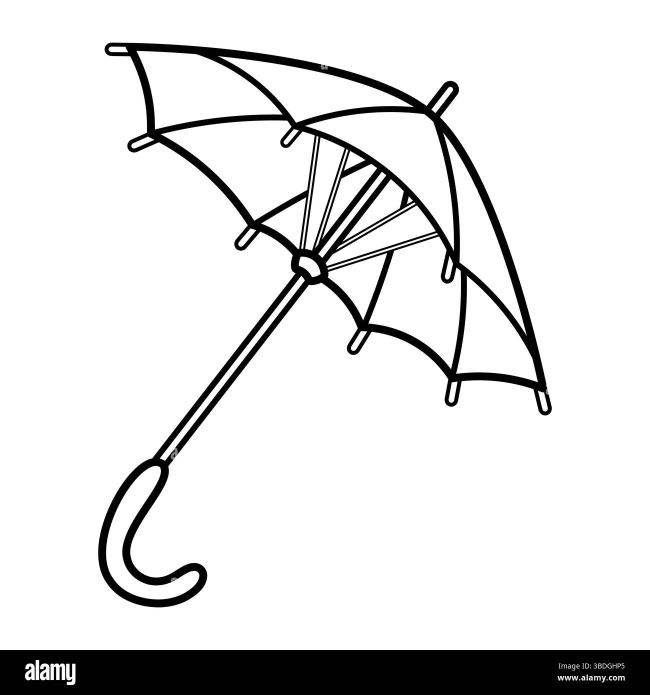 Illustration vectorielle de contour de parapluie. Il s'agit d'une illustration vectorielle en noir et blanc d'un parapluie de style dessin animé. Le parapluie est ouvert. Illustration de Vecteur