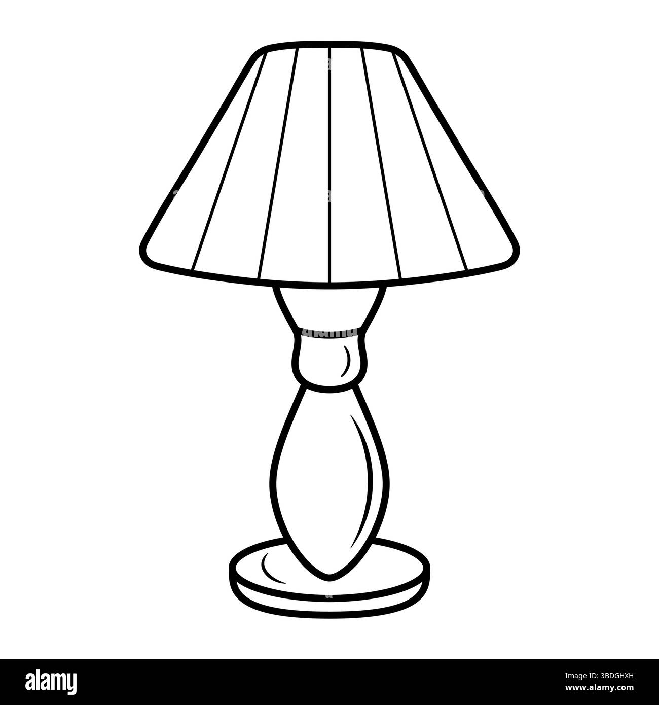 Illustration vectorielle du contour de la lampe de table. L'image est un dessin de contour noir et blanc d'une lampe de table. La lampe dispose d'un large abat-jour évasé. Illustration de Vecteur