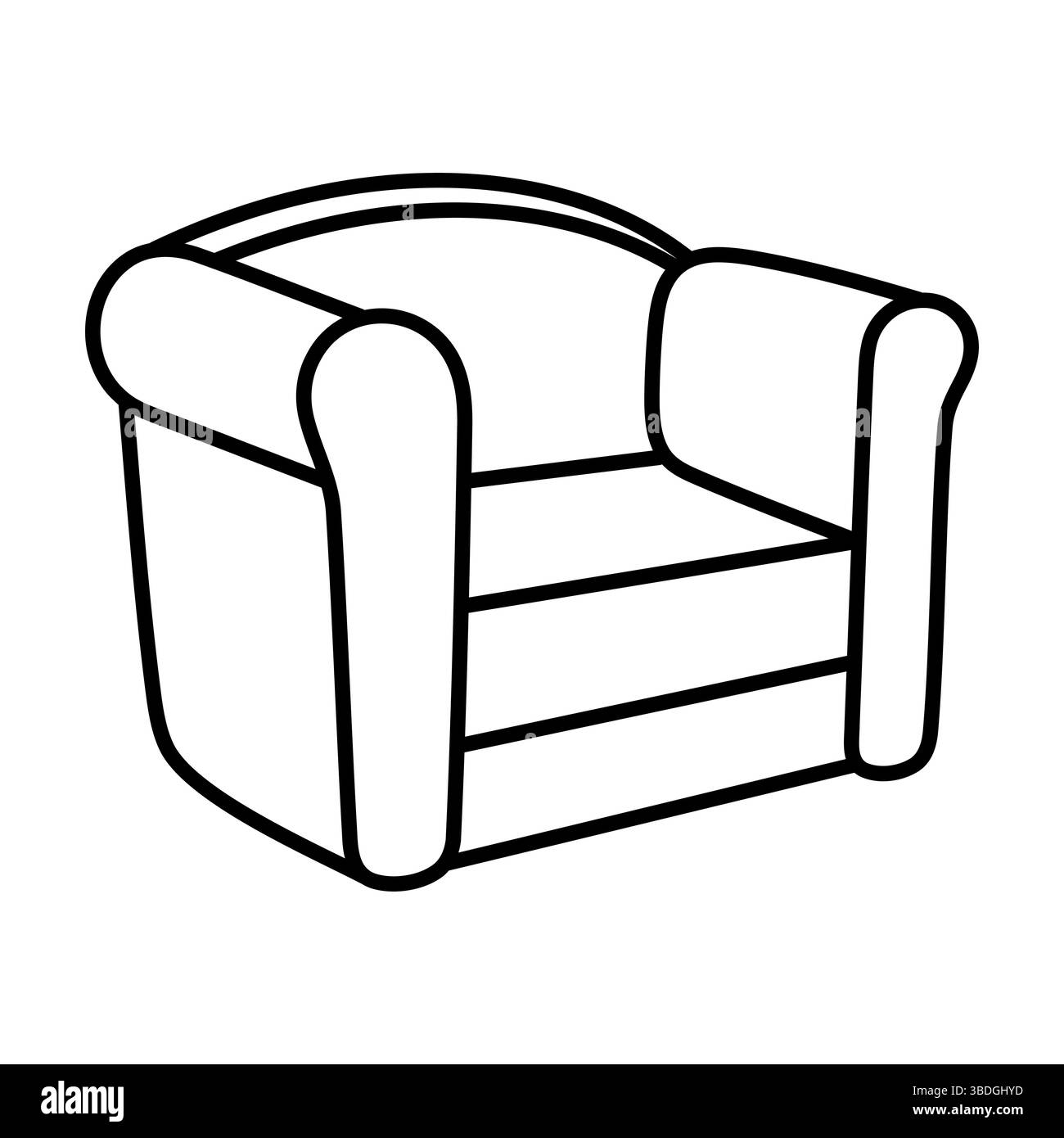 Illustration vectorielle de contour de fauteuil. L'image représente une chaise confortable et rembourrée avec des accoudoirs arrondis et un dossier incurvé. Illustration de Vecteur