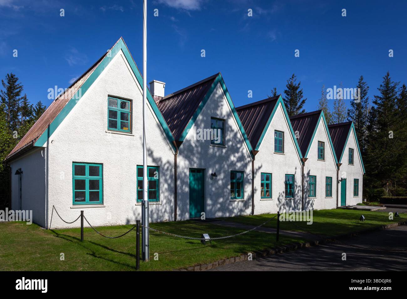 La Maison Thingvellir (Maison Þingvellir, Maison des Rois), résidence d'été du premier ministre islandais, architecture traditionnelle islandaise. Banque D'Images