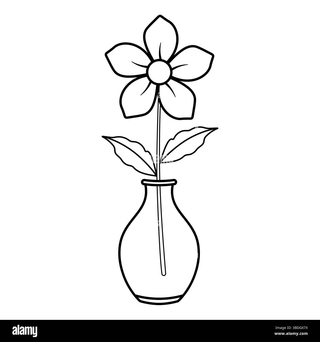 Fleur dans un vase illustration vectorielle. La fleur a cinq pétales arrondis entourant un centre circulaire. Illustration de Vecteur