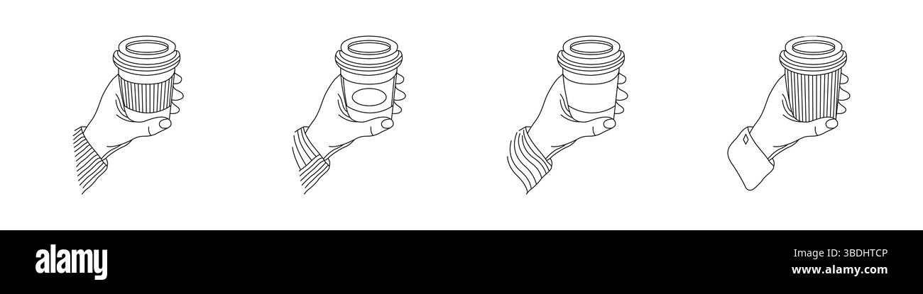 Différents modèles pour les cafés. Main avec du café. Ensemble de différentes tasses pour le café. Illustration vectorielle. Illustration de Vecteur Différents modèles pour les cafés. Main avec du café. Ensemble de différentes tasses pour le café. Illustration vectorielle. Illustration de Vecteur