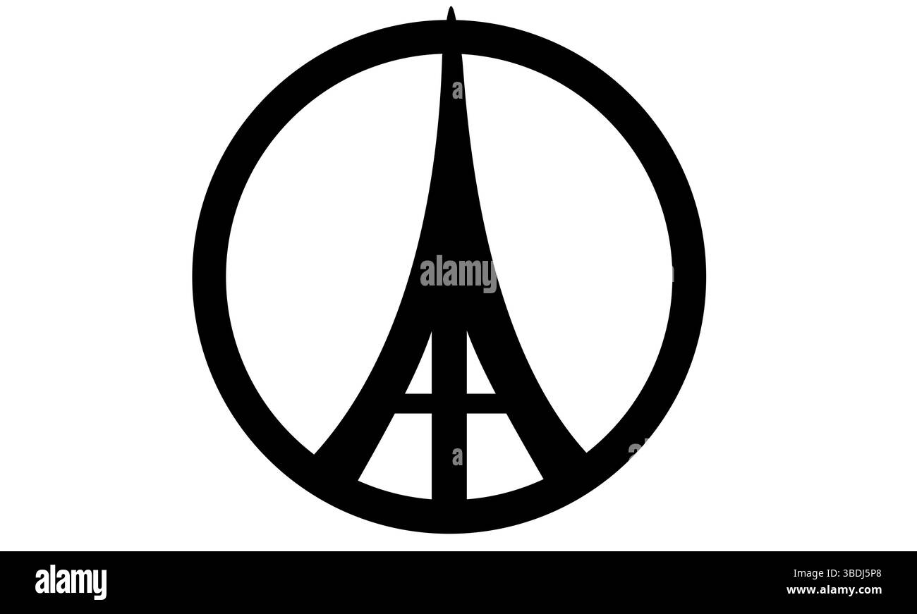 Symboles paix et Tour Eiffel sur fond blanc Banque D'Images