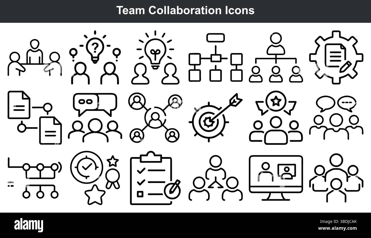Les icônes de collaboration d'équipe définissent les graphismes du travail d'équipe d'entreprise Illustration de Vecteur