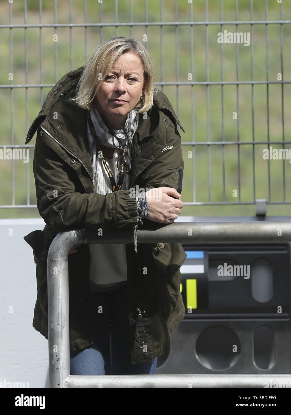 Sabine Kehm, journaliste sportive et responsable sportive allemande, ADAC GT Masters test Days 2016 à Oschersleben/Bode, journaliste sportive allemande et manag sportif Banque D'Images