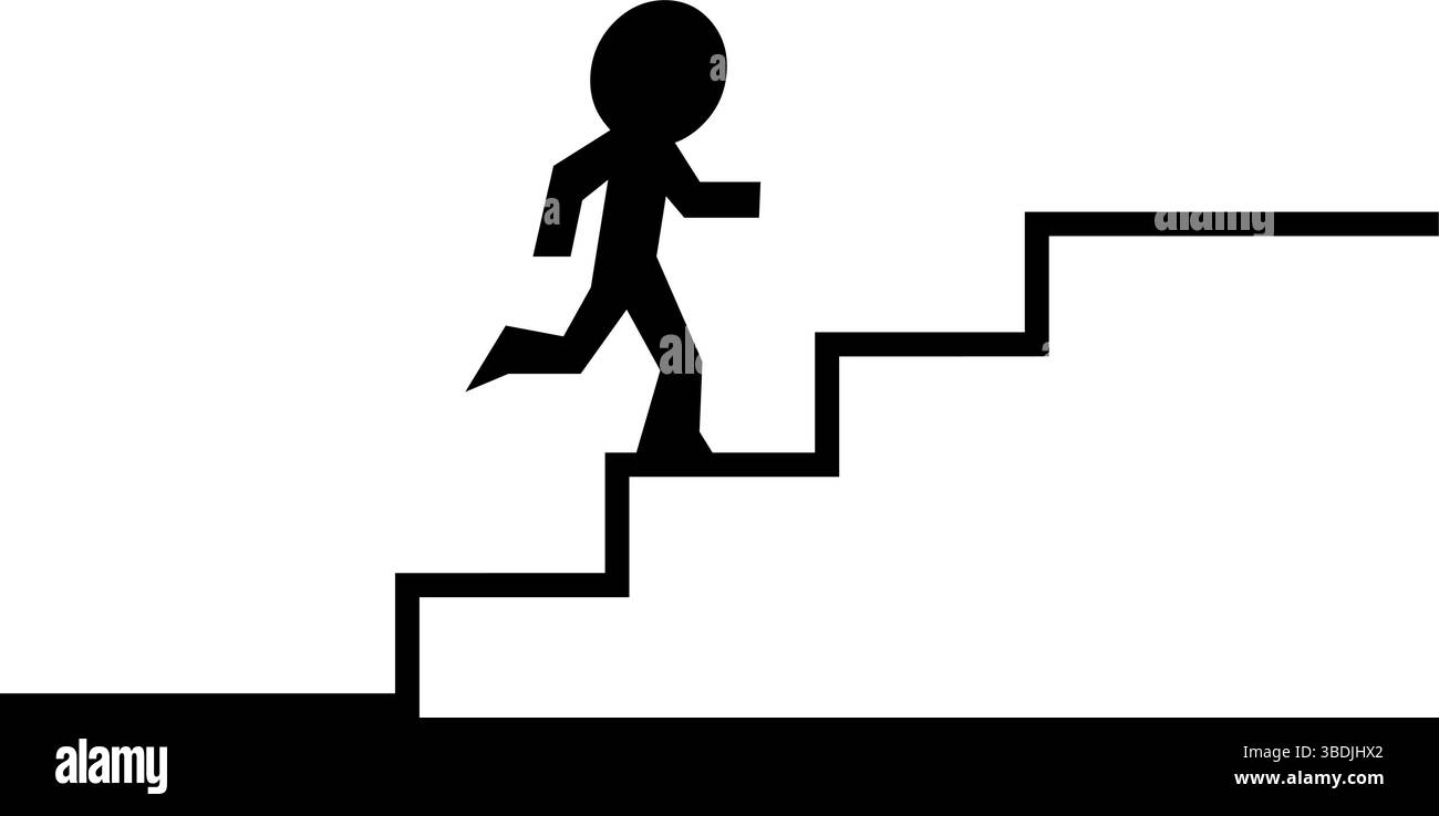 illustration vectorielle noir silhouette stickman goin vers le haut structure d'escalier de direction Illustration de Vecteur