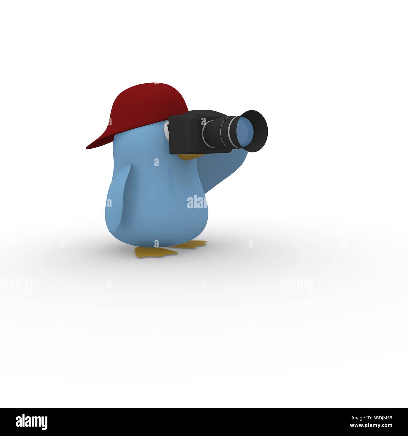 Blue Bird avec un appareil photo sur un fond blanc Banque D'Images
